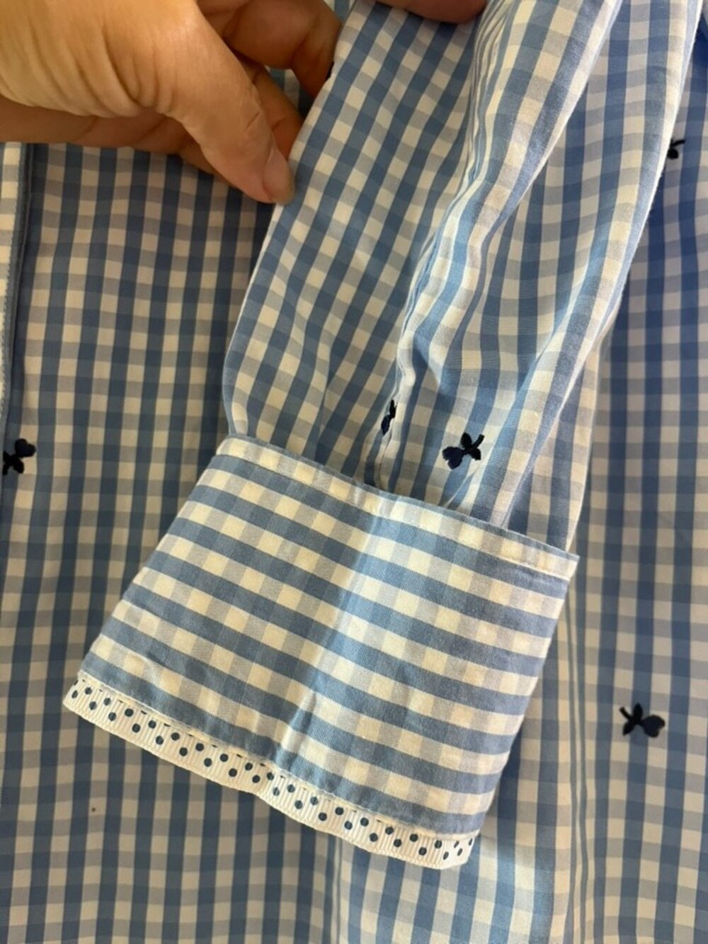 Brooks Brothers Blue & White Gingham Button-Down Shirt with Embroidered Flowers - Picture 3 of 5